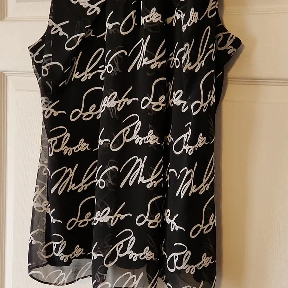 New York & Company Black with White Print Sleeveless Blouse - Large - Picture 2 of 5